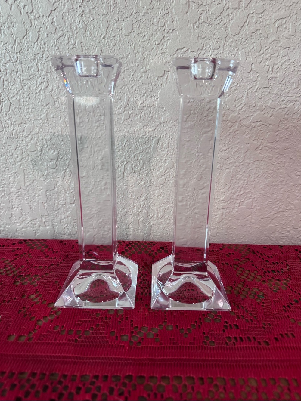 Villeroy & Boch Clear Glass Tall Candlestick Pair
